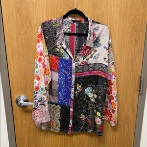 Johnny Was Multicolor Patchwork Floral Button-Up Blouse